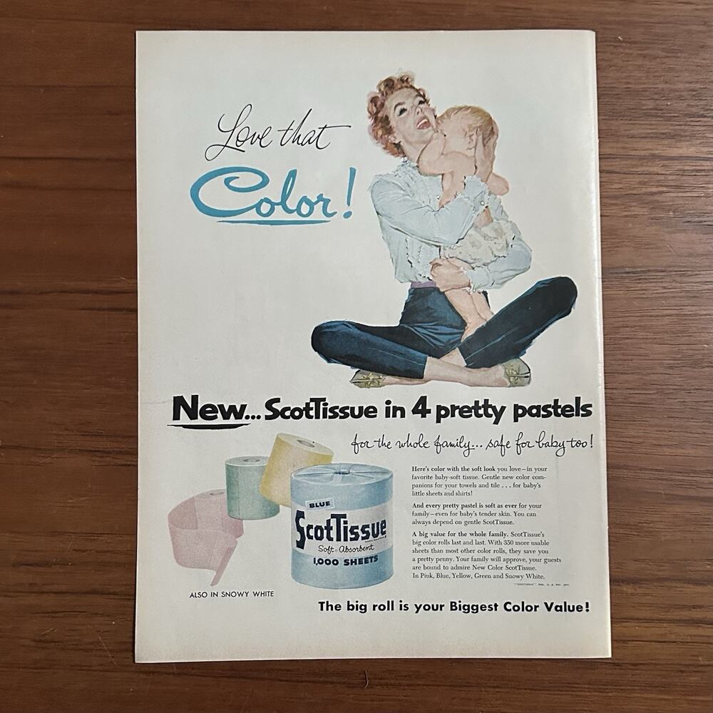 1956 Print Ad Scott ScotTissue - Love That Color